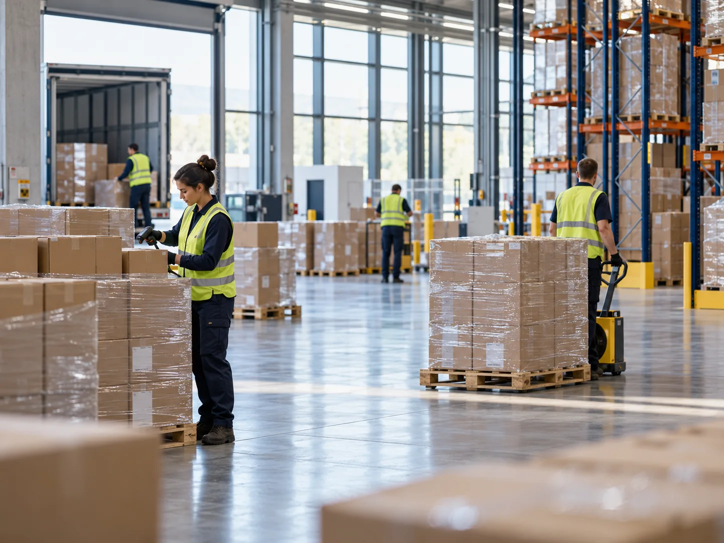Pallets and cartons prepared at a fulfillment warehouse