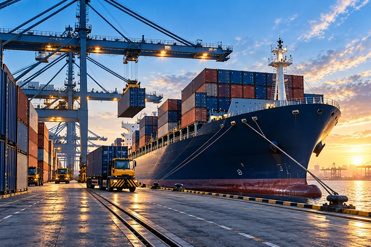 Container ship at an international seaport