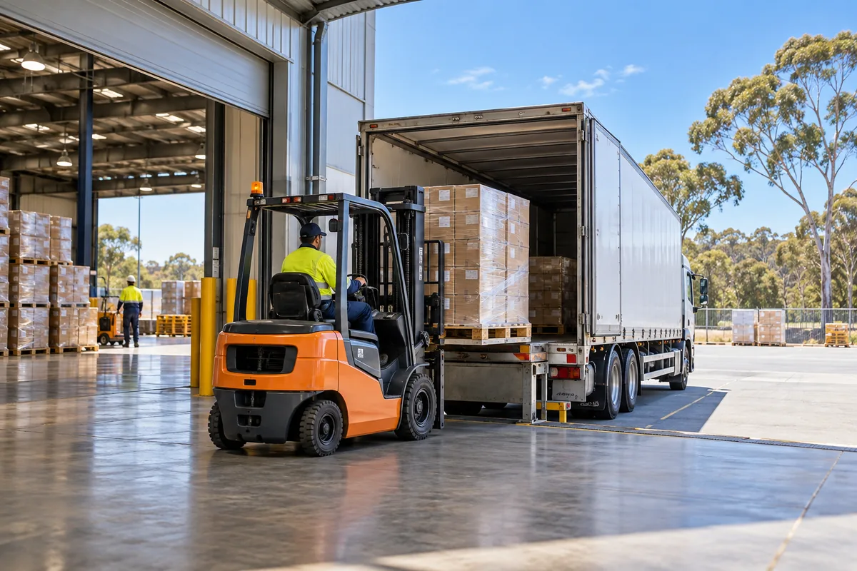 Palletized freight loaded for final delivery at an Australian warehouse