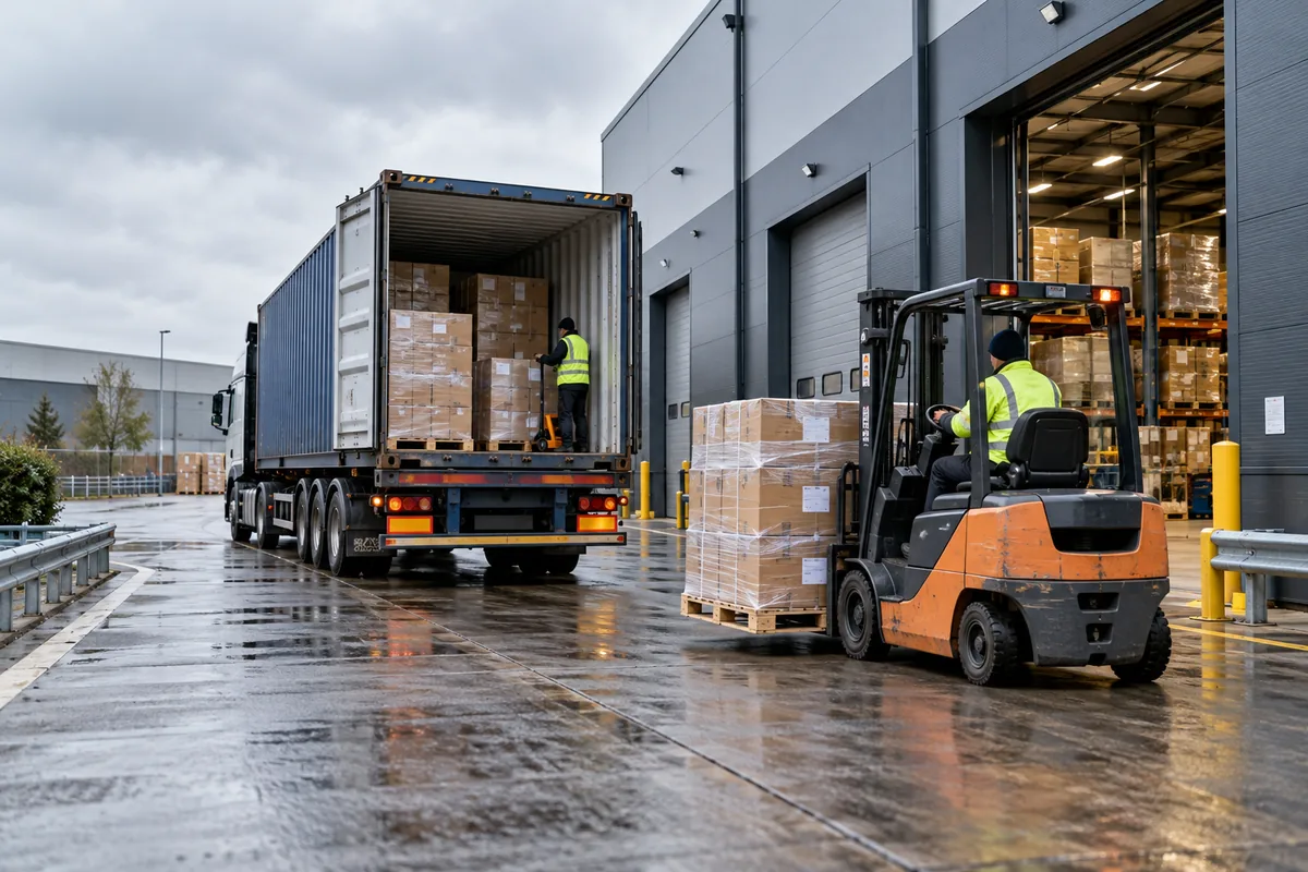 Freight being prepared for delivery at a UK warehouse