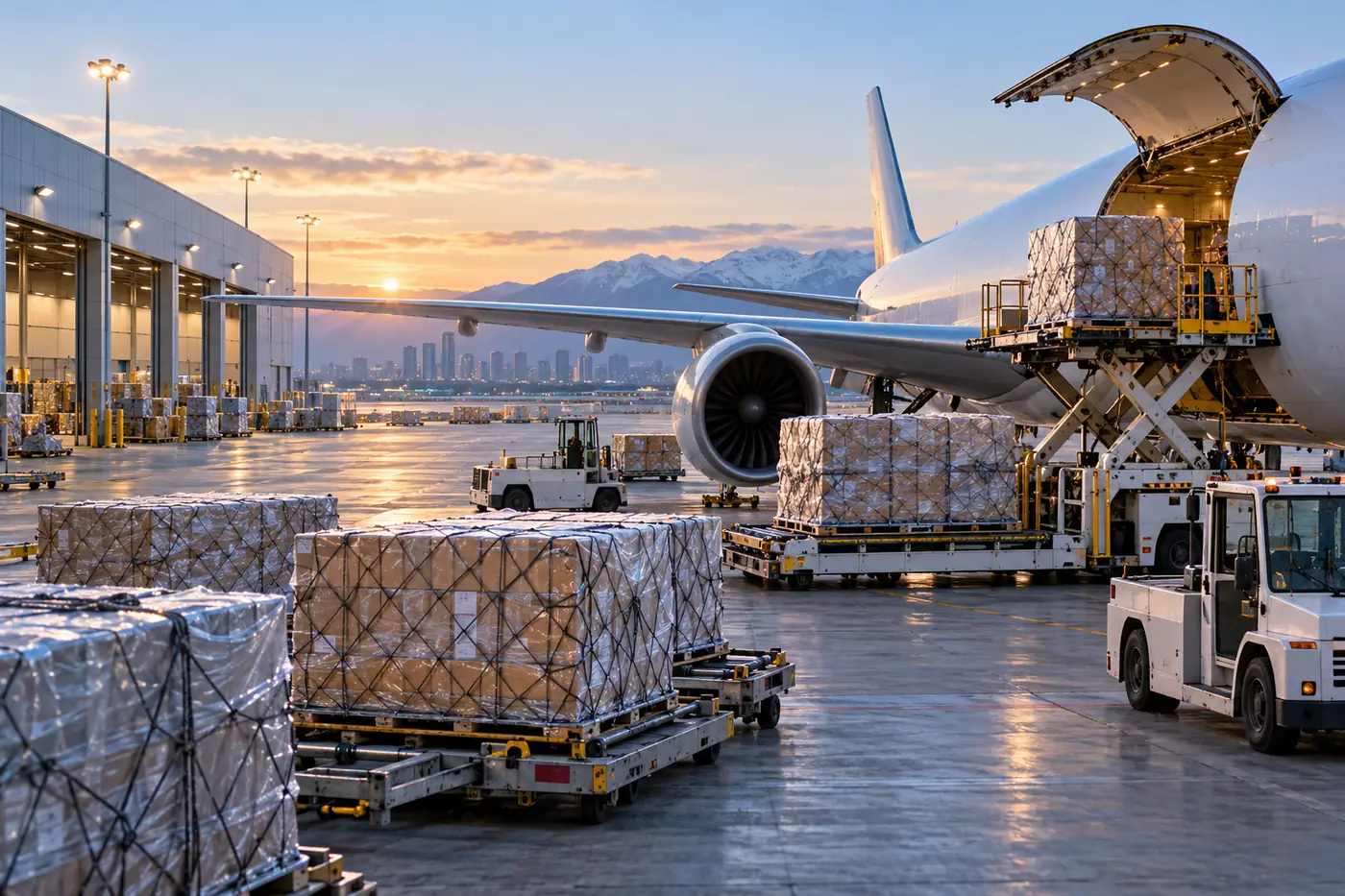 Air cargo being prepared for a Canada-bound shipment