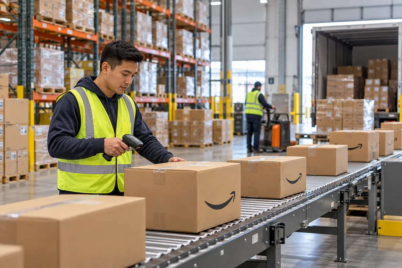 Warehouse team preparing cartons for China to USA shipments